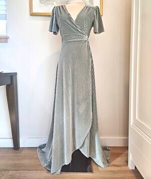 Baltic Born Pleated Velvet Wrap Maxi Dress S Sage Green Excellent Formal Wedding